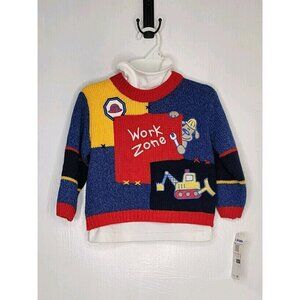 B.T. Kids Boys Sz 2T Construction Dog Work Zone Sweater White Turtleneck Set NWT